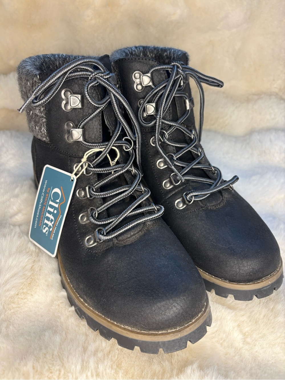 Cliffs by White Mountain Pathfield Black Hiker Boots Sweater Cuff 9.5 NWT